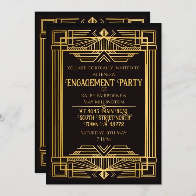 Convites mistério de aniversário art déco de 1920 (Frente/Verso)