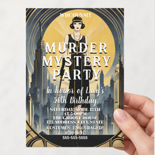 Convites mistério de assassinato art déco grande Gatsby