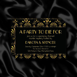 Convites Mistério de Assassinato de Arte Negra e Dourada do
