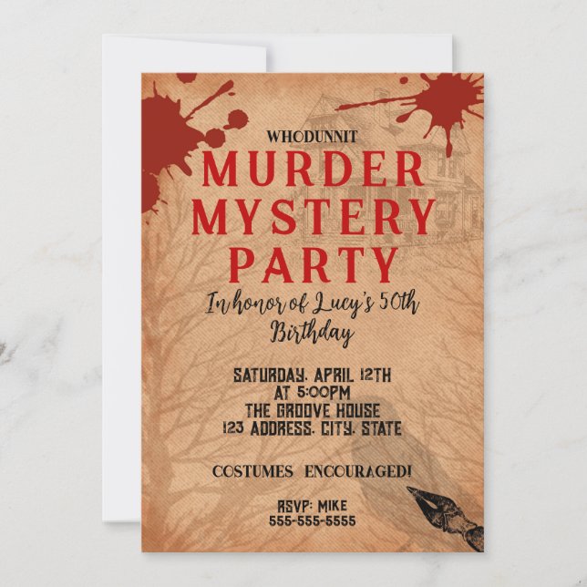Convites mistério de assassinato whodunit festa sangrenta 4 (Frente)