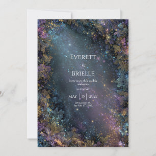 Convites Místico Dourado Floral Celestial Galáxia Casamento
