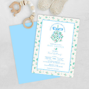 Convites Mistletoe Kisses Chá de fraldas Azul para Menino