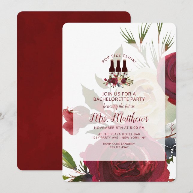 Convites Mistletoe Manor Pop Fizz - Festa de solteira (Frente/Verso)