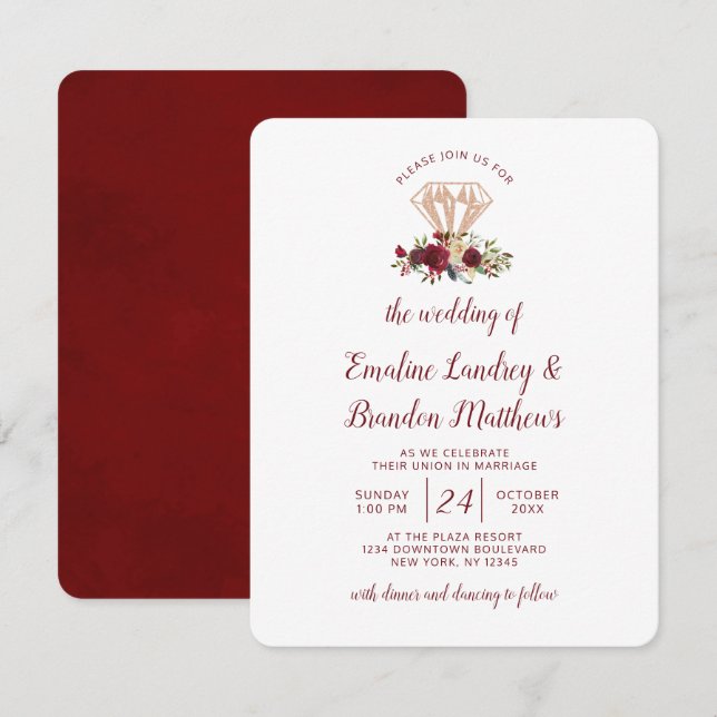 Convites Mistletoe Manor Rosa Dourado Diamond Buquê Casamen (Frente/Verso)