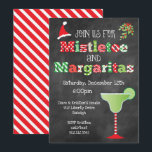 Convites Mistletoe Margaritas Festa de Natal<br><div class="desc">Nosso colorido e divertido Mistletoe Margaritas convite de festas de Natal apresenta um olhar de fundo de chalkboard com uma festiva margarita de Natal,  chapéu de Papai Noel e mistério,  juntamente com uma mistura de padrões de Natal por todo o design!</div>