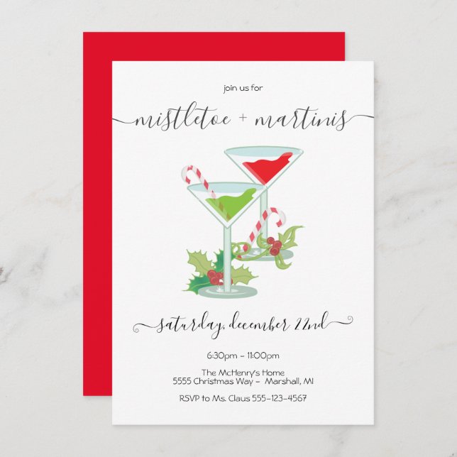 Convites Mistletoe Martinis Holiday Party (Frente/Verso)