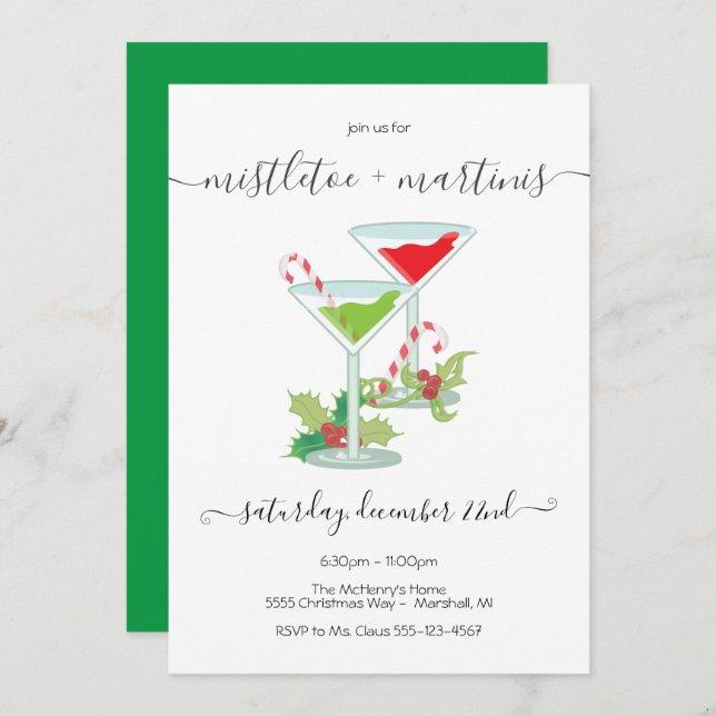 Convites Mistletoe Martinis Holiday Party (Frente/Verso)