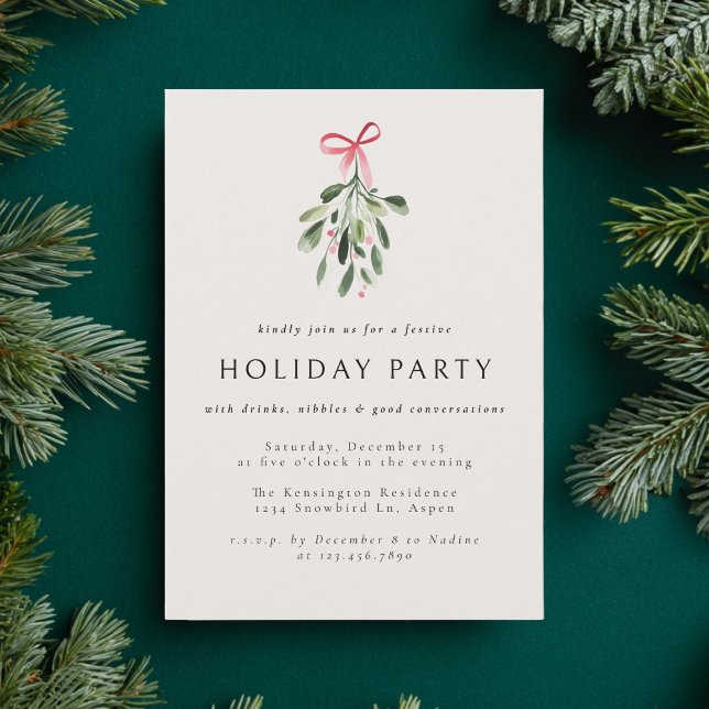 Convites Mistletoe Modern Elegant Christmas Party Holiday (Criador carregado)
