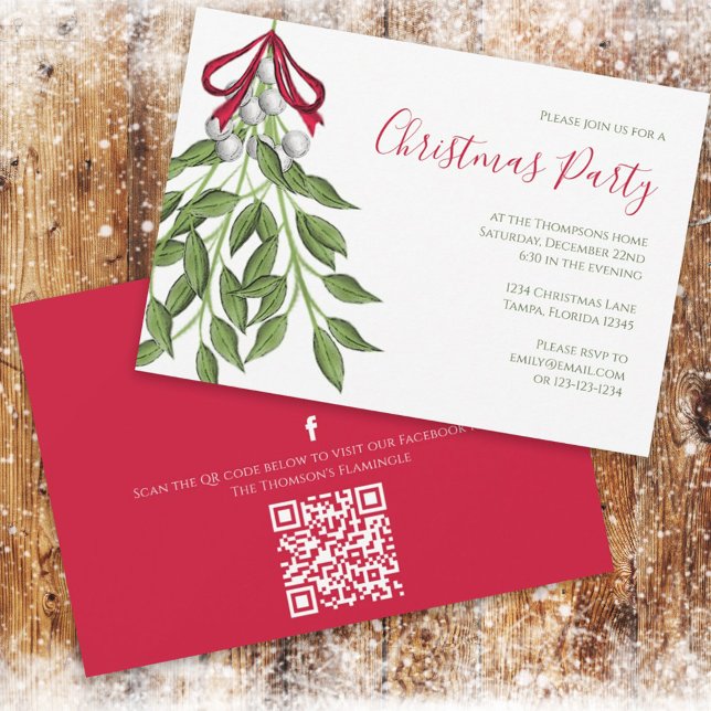 Convites Mistletoe Verde Natal Código QR (Criador carregado)