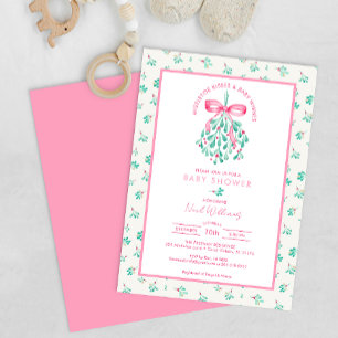 Convites Mistletokisses Chá de fraldas Rosa para Menina