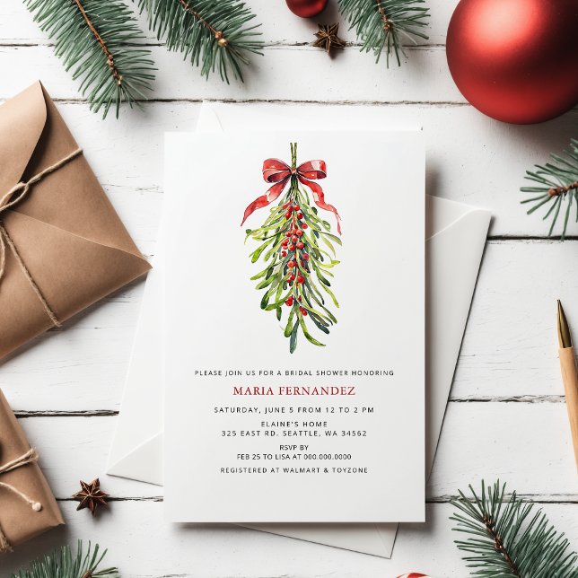 Convites Mistletoon Winter Holidays Chá de panela de Natal (Mistletoe Winter Holidays Christmas Bridal Shower Invitation)