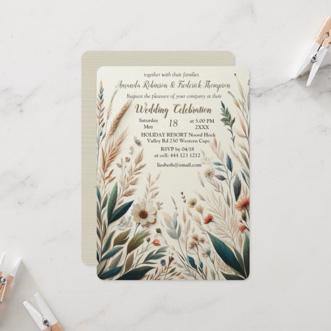 Convites Mistura boêmica de chá, magenta, flores roxas (Frente/Verso In Situ)