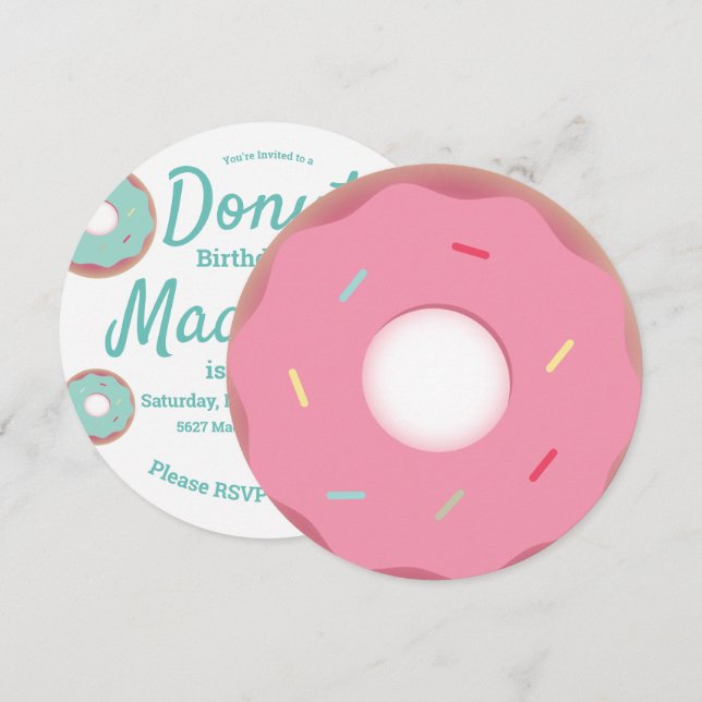 Convites Mistura de Glitter de Donut Rosa e Verde Água Redo (Frente/Verso)