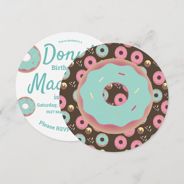 Convites Mistura de Granulado de Donut Rosa e Verde 3D Redo (Frente/Verso)