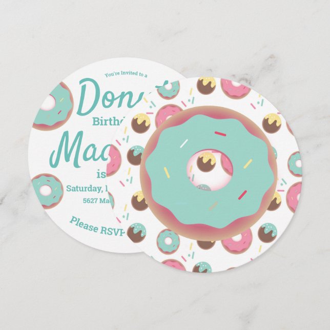 Convites Mistura de Granulado de Donut Rosa e Verde 3D Redo (Frente/Verso)