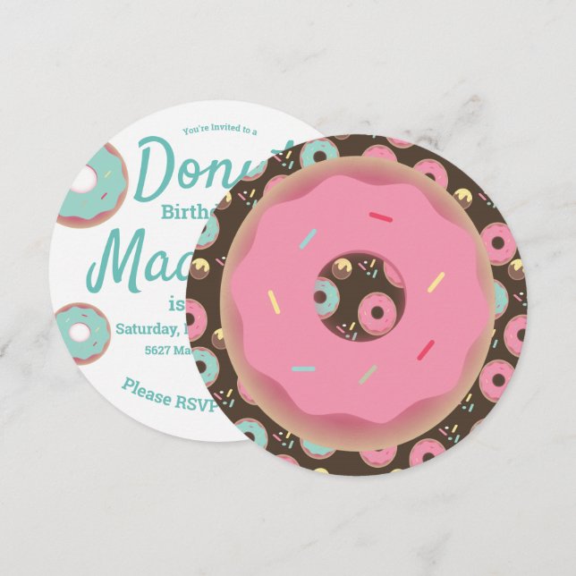 Convites Mistura de Granulado de Donut Rosa e Verde 3D Redo (Frente/Verso)
