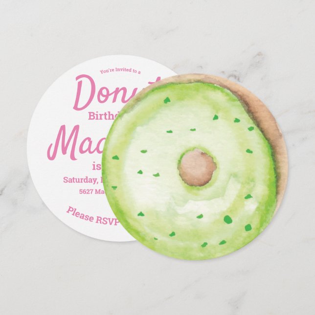 Convites Mistura de Raspas de Donut Verde Aquarela 3D Redon (Frente/Verso)