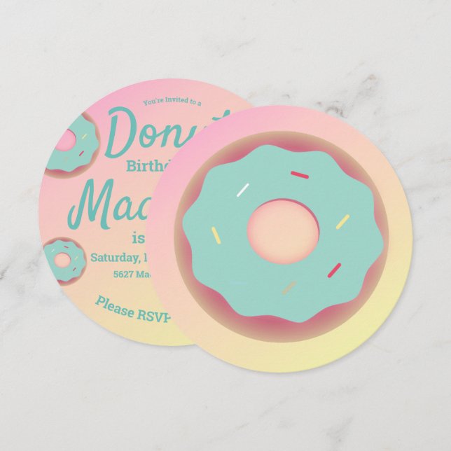 Convites Mistura de sprinkles de donut rosa e azul 3D Ombre (Frente/Verso)