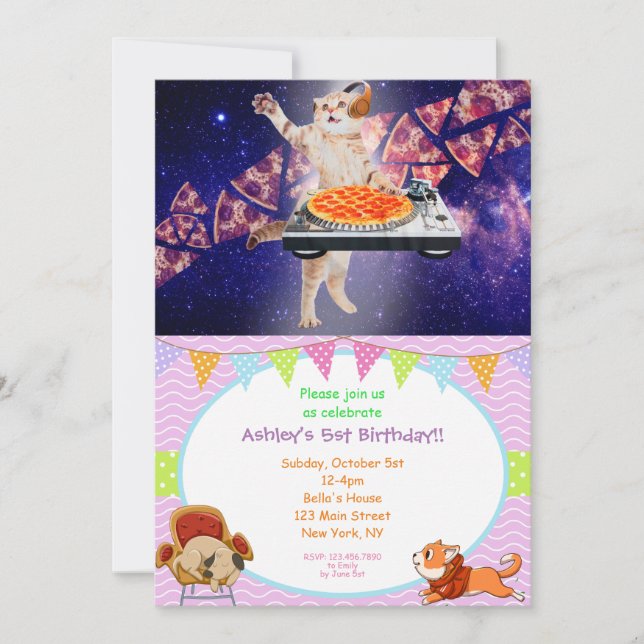 Convites Misturador de Gato de DJ (Frente)