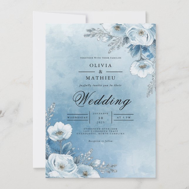 Convites Misty Azure Bloom Wedding (Frente)