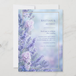 Convites Misty Blue Romantic Lavender Gold Frame Wedding