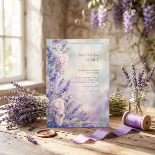 Convites Misty Blue Romântico Lavanda Dourado Quadro Casame