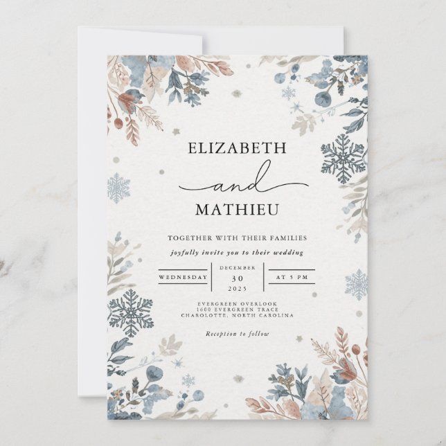 Convites Misty Blue Winter Floral Wedding (Frente)