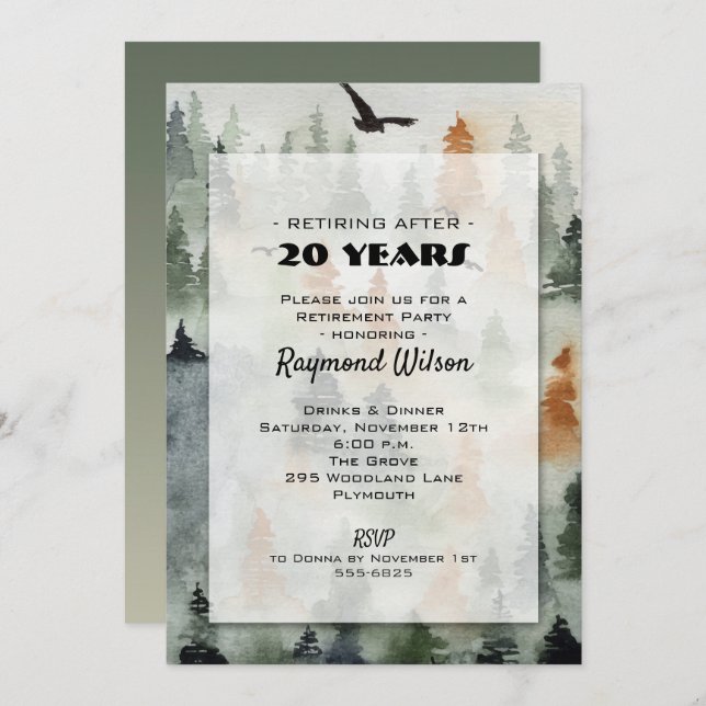 Convites Misty Forest Retirement Party (Frente/Verso)
