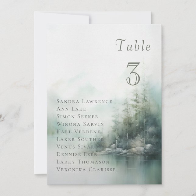 Convites Misty green forest Wedding Table Seating Card (Frente)