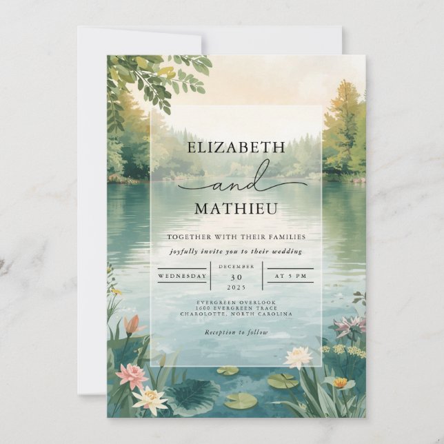 Convites Misty Lake Floral Romance Wedding (Frente)