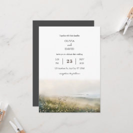 Convites Misty Morning Coastal Meadow View Beach Wedding