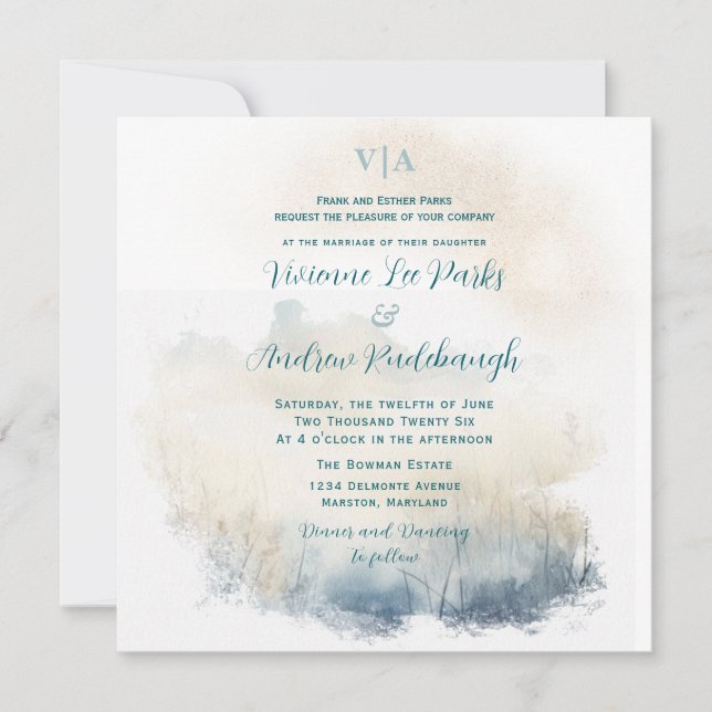 Convites Misty Morning Meadow Wedding (Frente)