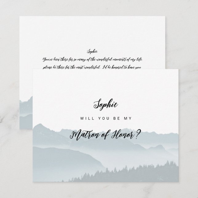 Convites Misty Mountain Be My Matron of Honor Card (Frente/Verso)