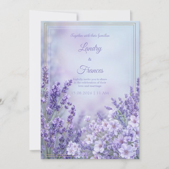 Convites Misty Periwinkle Romantic Botanical Frame Wedding (Frente)
