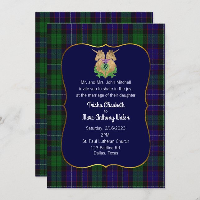 Convites Mitchell Clan Scottish Symbols Wedding (Frente/Verso)