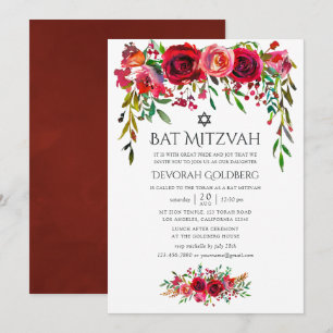 Convites Mitzvah de Batismo Floral Marsala-Borgonha
