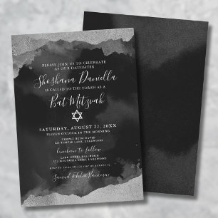 Convites Mitzvah Judaica Prata Preta Aquarela