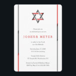 Convites Mitzvah para Bar Moderno | Vermelho   Pre<br><div class="desc">Simples,  moderno e legal Bar Mitzvah convites com estrelas de David design com sotaques vermelhos,  pretos e cinzas. Personalize online com seus detalhes Mitzvah.</div>