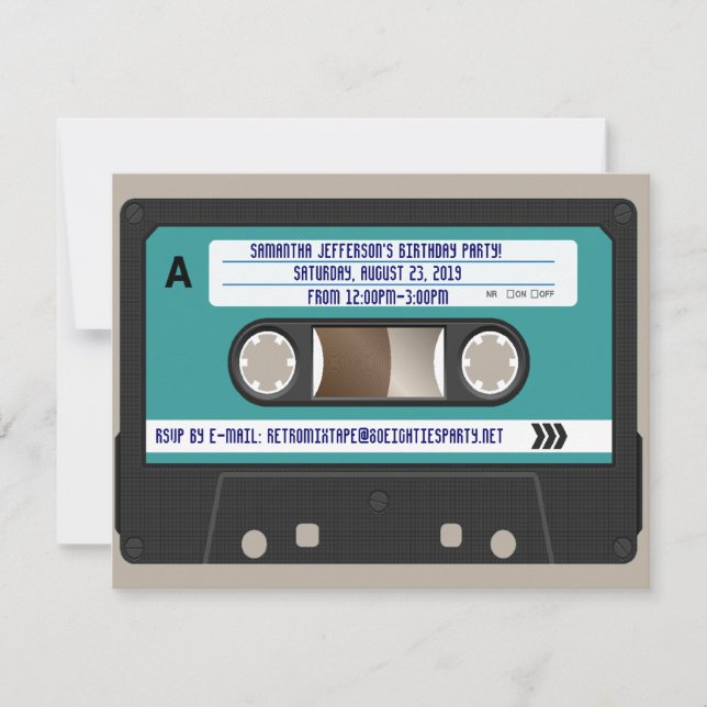 Convites Mixtape de cassete retrô 80s personalizada (Frente)