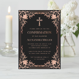 Convites Moça Confirmação Pink Black Elegant Cross