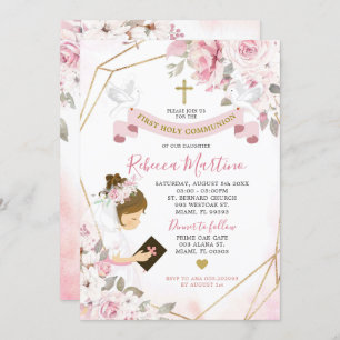 Convites Moça Rosa Rosa Rosa Maciça Suave Primeira Comunhão