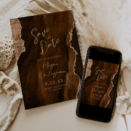 Convites Mocha Brown Agate Script Wedding Save the Date