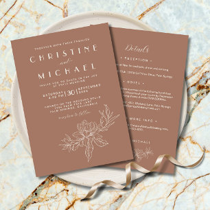 Convites Mocha Brown Floral Elegante Tudo Em Um Casamento B