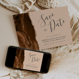 Convites Mocha Brown Gold Agate Tan Save the Date Card