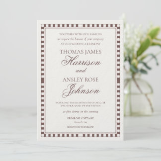 Convites Mocha Brown Harlequin Checkered Wedding