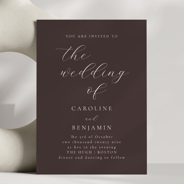 Convites Mocha Brown Minimalist Script Elegant Fall Wedding (Criador carregado)