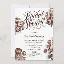 Convites Mocha Brown Painted Peony Chá de panela