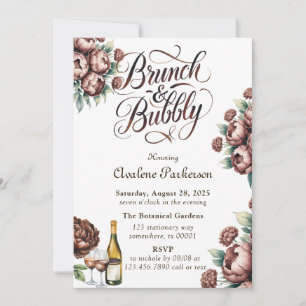 Convites Mocha Brown pintou Peony Brunch e Bubble