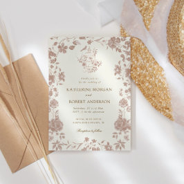 Convites Mocha Chinoiserie Vintage Casamento Floral