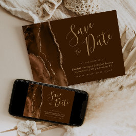 Convites Mocha Gold Agate Brown Save the Date Card